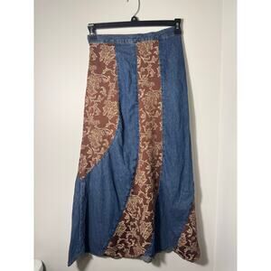 Vintage Y2K Boho Patchwork Denim Maxi Skirt Made In USA